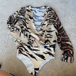NEVER WORN! Animal print dress shirt bodysuit